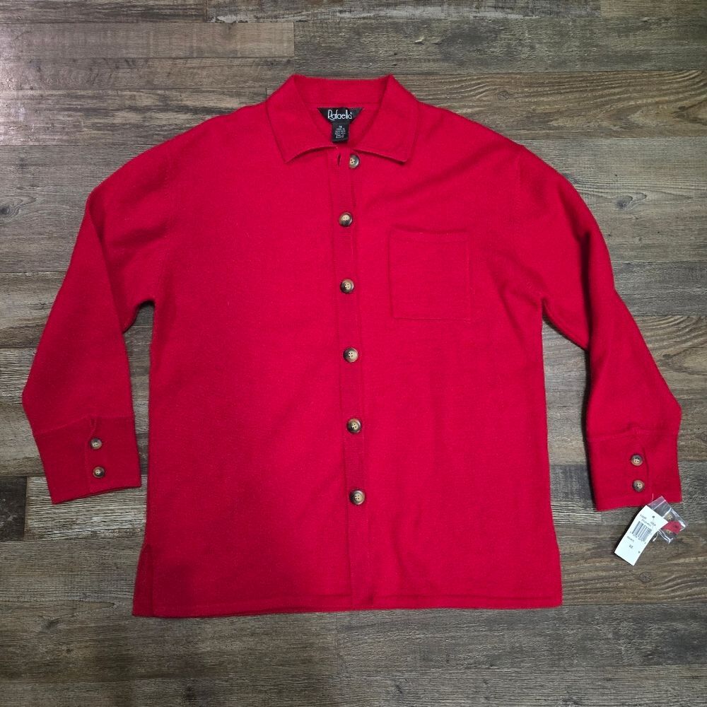 Rafaella Button Cardigan Collared Women's Medium Red 100% Wool Top NWT Vintage